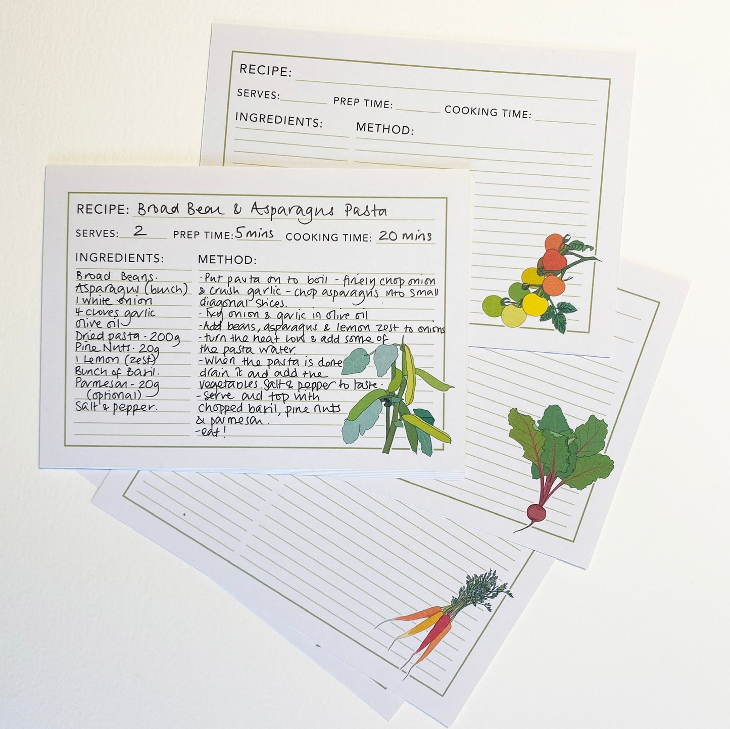 Illustrated recipe cards