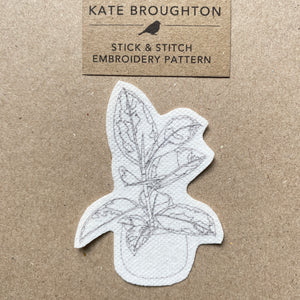 Rubber plant 'stick and stitch' embroidery design