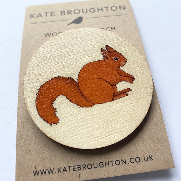 Red Squirrel wooden brooch