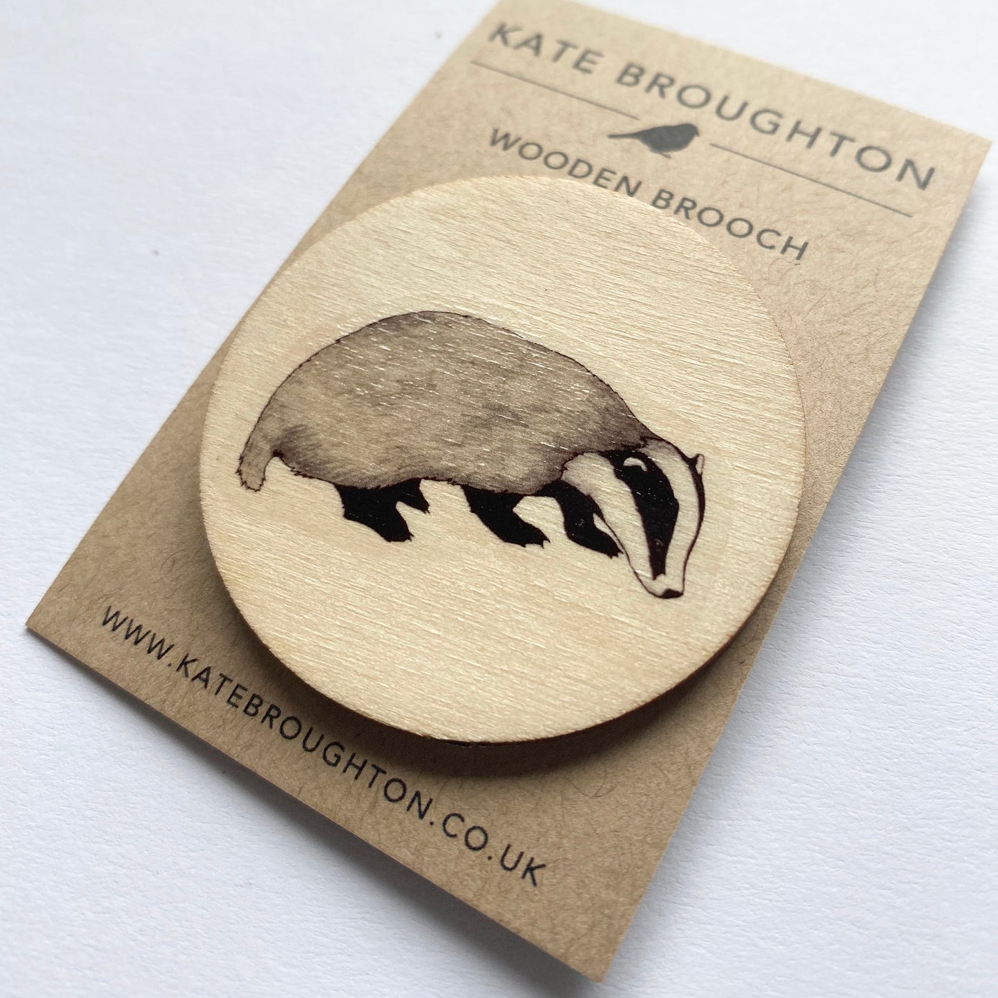 Badger wooden brooch