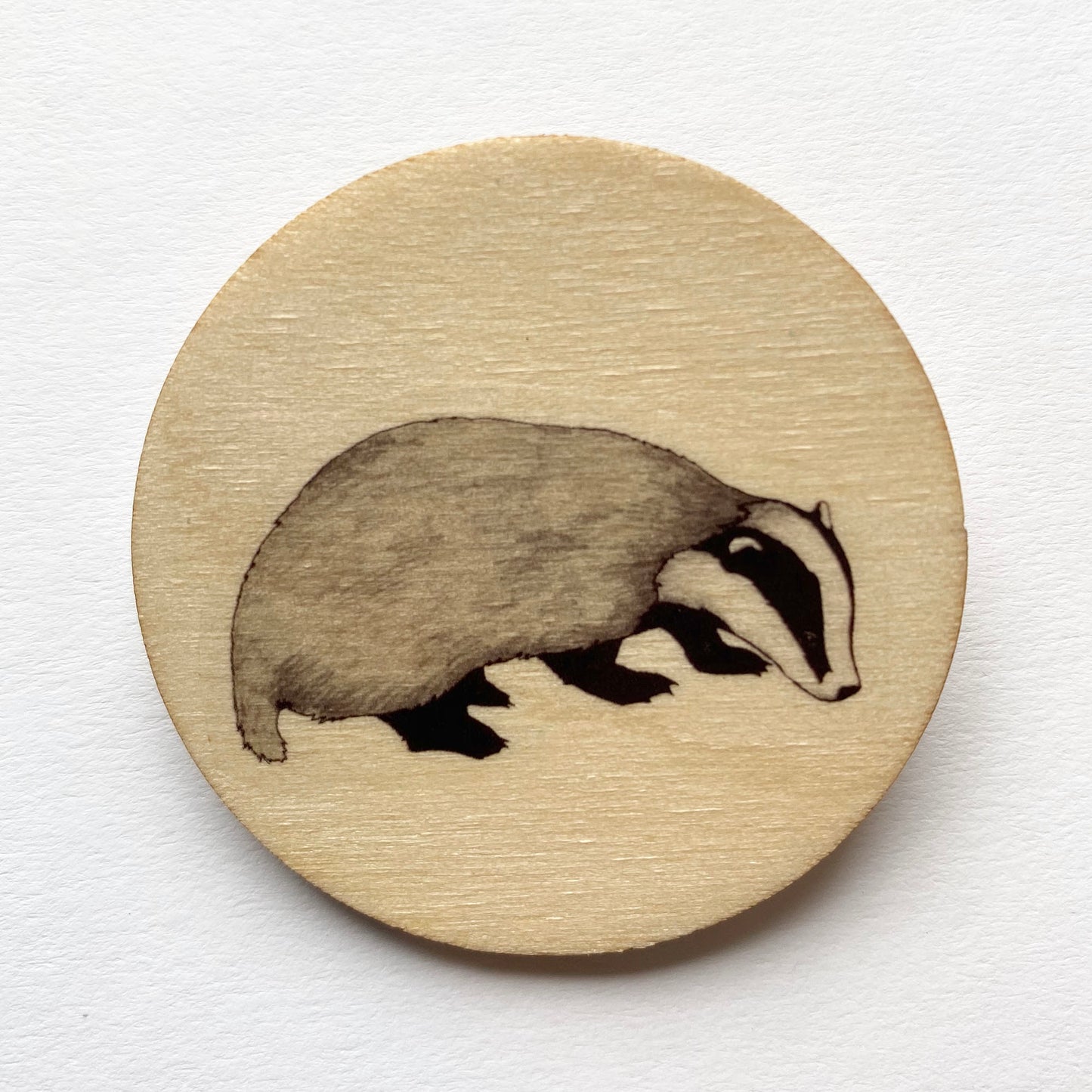 Badger wooden brooch